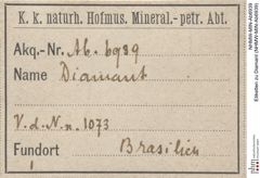 Etiketten zu Diamant (NHMW-MIN-Ab6939)